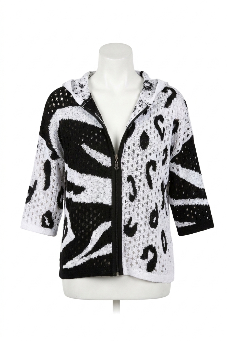 NEW FRENCH KYSS crochet safari zip hoodie in white black